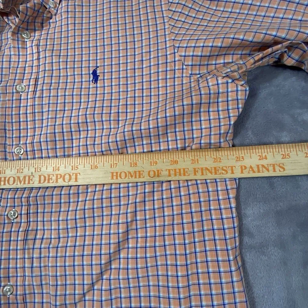 Polo Ralph Lauren Shirt Men Large Classic Fit‎ Peach Plaid Bright Casual Preppy